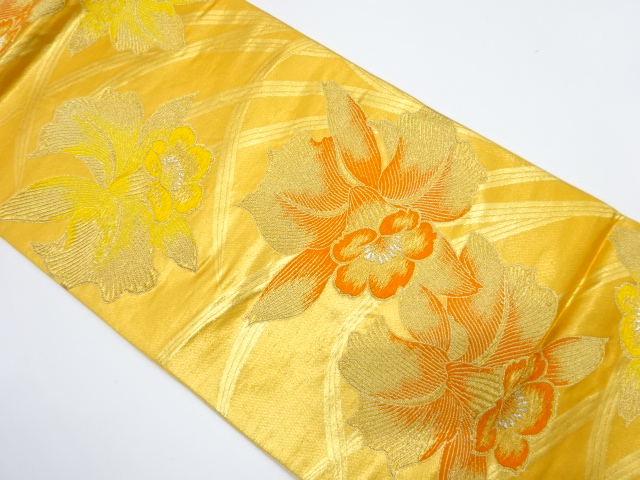 アンティーク　芝草に花模様織り出し袋帯(着用可)